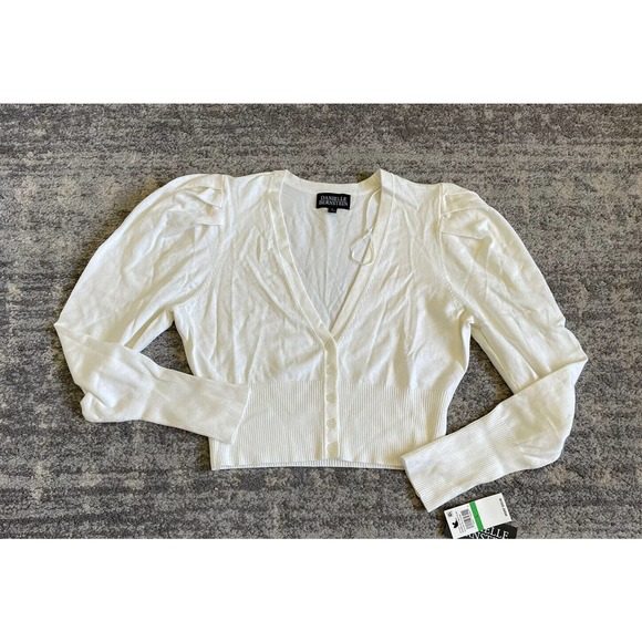 Danielle Bernstein Womens L Sweater White Cardigan Crop Knit NWT P1 - Picture 1 of 10